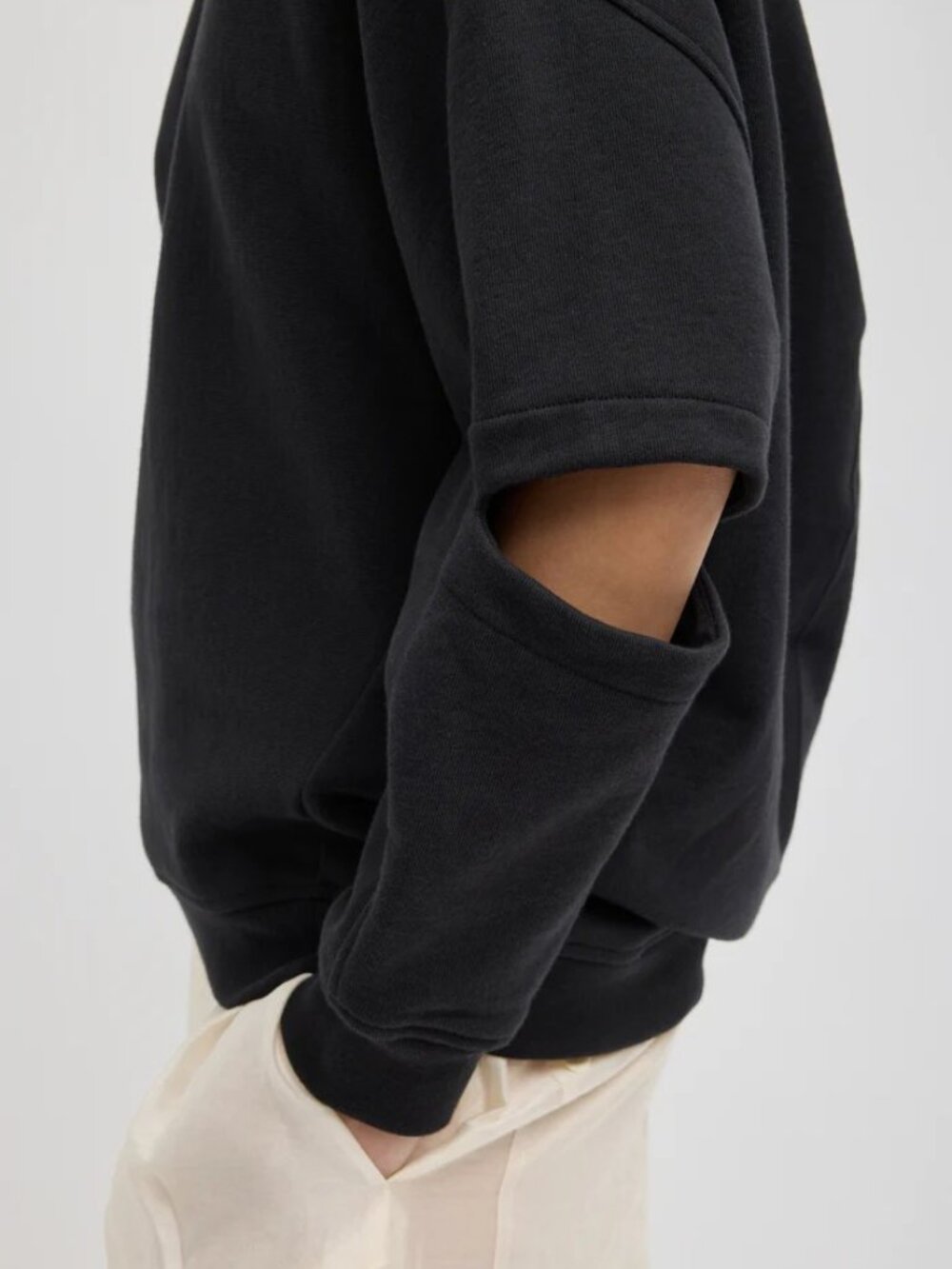 Tibi Cocoon Crewneck Black Cotton Sweatshirt Size S $295 - Picture 5 of 11